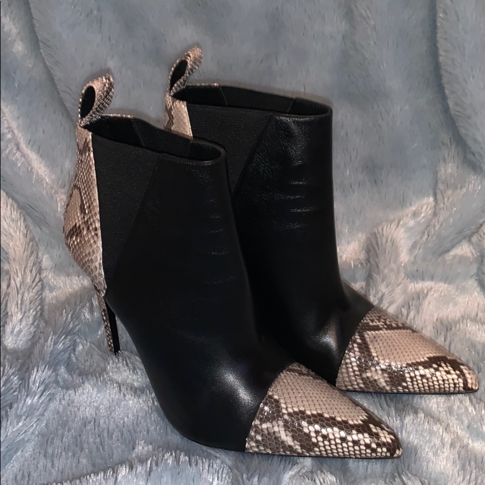 Gucci Black Daisy Leather & Snakeskin Ankle Boots